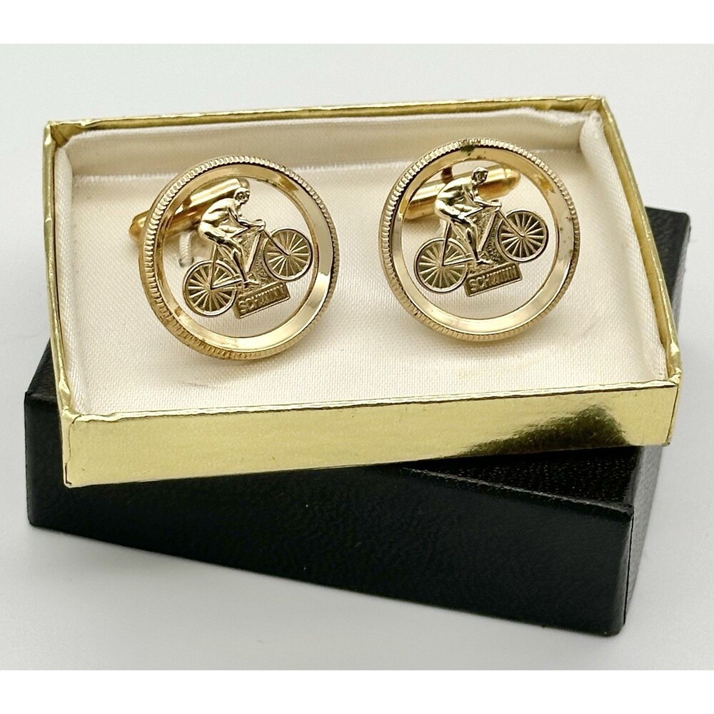 VTG 1970s Schwinn Men's Bicycle Cufflinks Gold Tone Dealer Promo Cycling